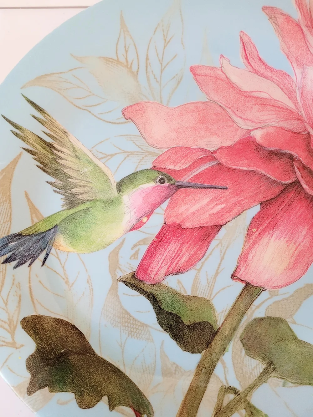 Hummingbird Floral Melamine Dinner Plate Blue Pink